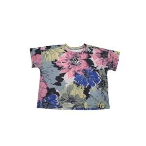 Adidas Women Floral Print Cropped T-Shirt Loose Fit Multicolor Crew Neck Size M